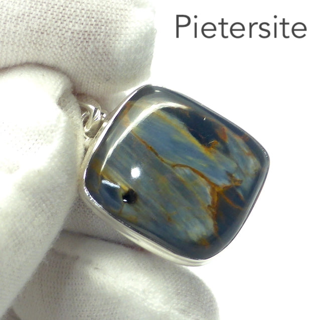 Pietersite Pendant | Square Cabochon | 925 Sterling Silver  | Blue and Gold Swirls | strength flexibility creativity determination | Genuine Gems from Crystal Heart Melbourne Australia since 1986