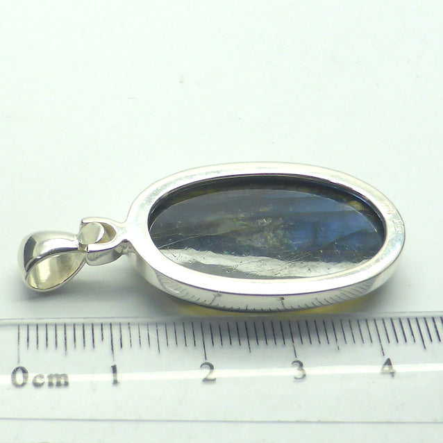 Labradorite Pendant | Strong Blue Flash | Large oval cabochon | Bezel Set with open back | Hinged Bail | Genuine Gems from Crystal Heart Melbourne Australia since 1986