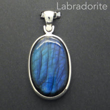 Load image into Gallery viewer, Labradorite Pendant | Strong Blue Flash | Large oval cabochon | Bezel Set with open back | Hinged Bail | Genuine Gems from Crystal Heart Melbourne Australia since 1986