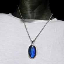 Load image into Gallery viewer, Labradorite Pendant | Strong Blue Flash | Large oval cabochon | Bezel Set with open back | Hinged Bail | Genuine Gems from Crystal Heart Melbourne Australia since 1986