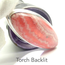 Load image into Gallery viewer, Rhodochrosite Pendant | Translucent Salmon pink with good translucence | 925 Sterling Silver Setting with open back | Deep compassion, wish fulfillment | Genuine Gems from Crystal Heart Melbourne Australia since 1986