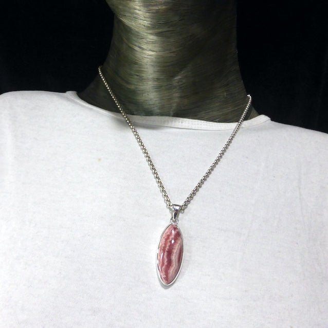 Rhodochrosite Pendant | Translucent Salmon pink with good translucence | 925 Sterling Silver Setting with open back | Deep compassion, wish fulfillment | Genuine Gems from Crystal Heart Melbourne Australia since 1986