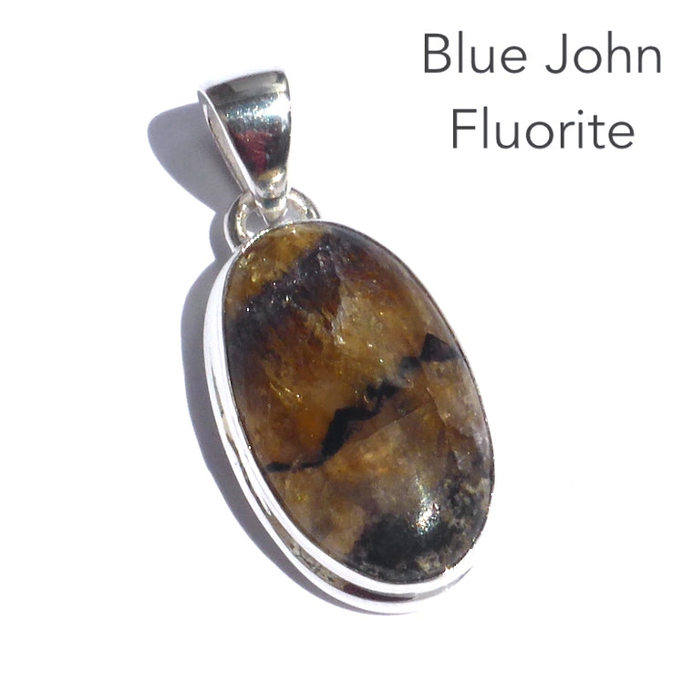 Blue John Fluorite Pendant, Oval Cabochon, 925 Silver, r1