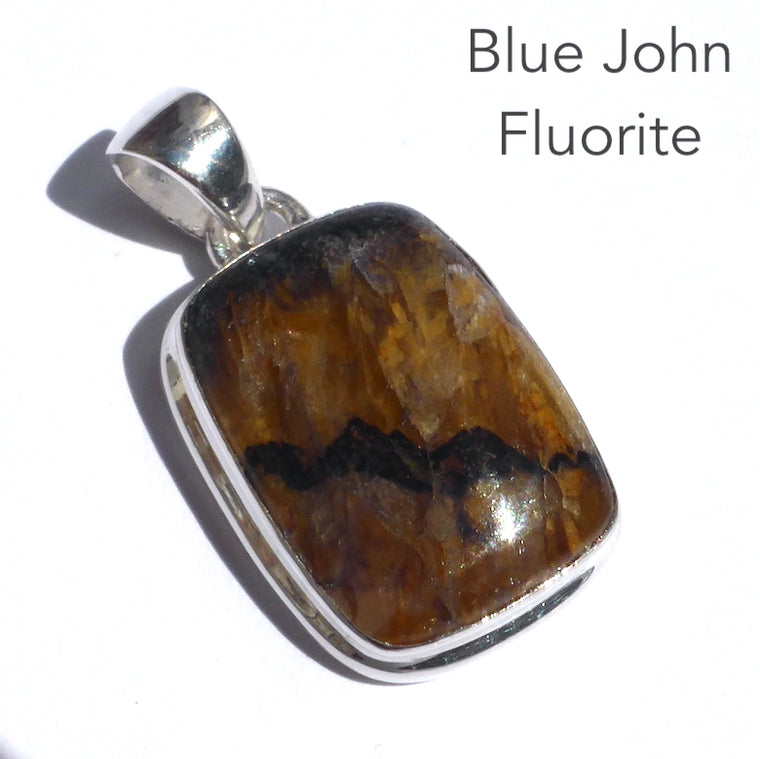 Blue John Fluorite Pendant, Oblong Cabochon, 925 Silver, r4