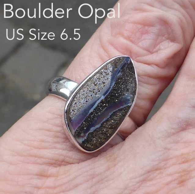 Boulder Opal Ring | 925 Silver | Australian Stone | US Ring Size 6.5 | AUS Size  M1/2 | Focus emotional creative will onto physical goals | Genuine Gems from Crystal Heart Melbourne since 1986