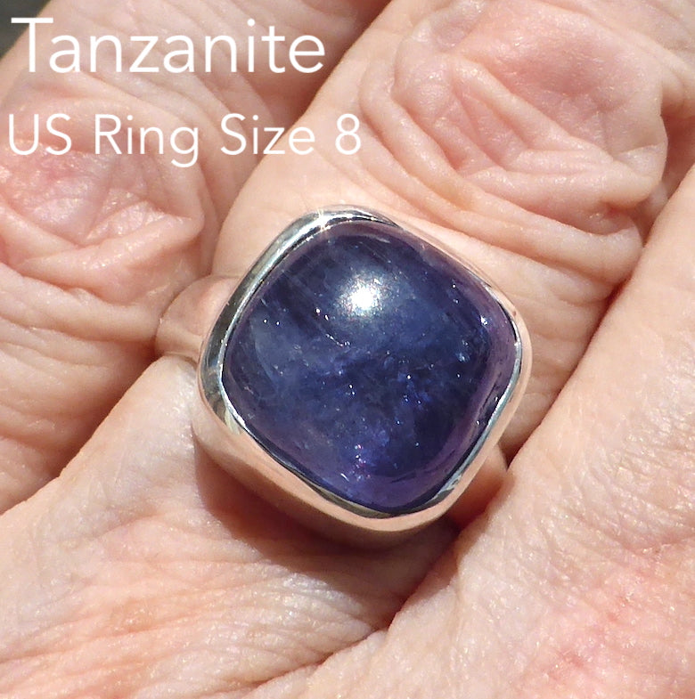 Tanzanite Ring Rounded Square Cabachon | 925 sterling Silver  | US size 8 | AUS Size P1/2 | 925 sterling Silver | Genuine stone from Mt Kilimanjaro, Tanzania | Reach your spiritual peak | Genuine Gems from Crystal Heart Melbourne Australia since 1986