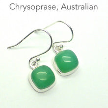 Load image into Gallery viewer, Chrysoprase Earrings | Square Cushion Cabochons | 925 Sterling Silver | Perfect Apple Green Good Translucency | AKA Australian Jade | Empowering healer | Genuine Gemstones from Crystal Heart Melbourne Australia since 1986