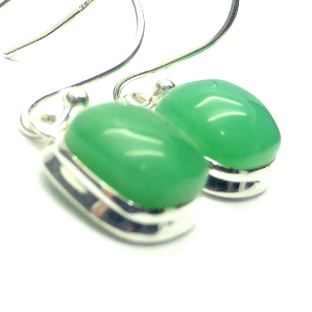 Chrysoprase Earrings | Square Cushion Cabochons | 925 Sterling Silver | Perfect Apple Green Good Translucency | AKA Australian Jade | Empowering healer | Genuine Gemstones from Crystal Heart Melbourne Australia since 1986