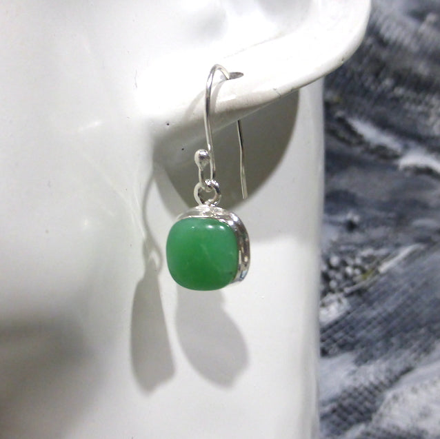 Chrysoprase Earrings | Square Cushion Cabochons | 925 Sterling Silver | Perfect Apple Green Good Translucency | AKA Australian Jade | Empowering healer | Genuine Gemstones from Crystal Heart Melbourne Australia since 1986