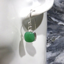 Load image into Gallery viewer, Chrysoprase Earrings | Square Cushion Cabochons | 925 Sterling Silver | Perfect Apple Green Good Translucency | AKA Australian Jade | Empowering healer | Genuine Gemstones from Crystal Heart Melbourne Australia since 1986