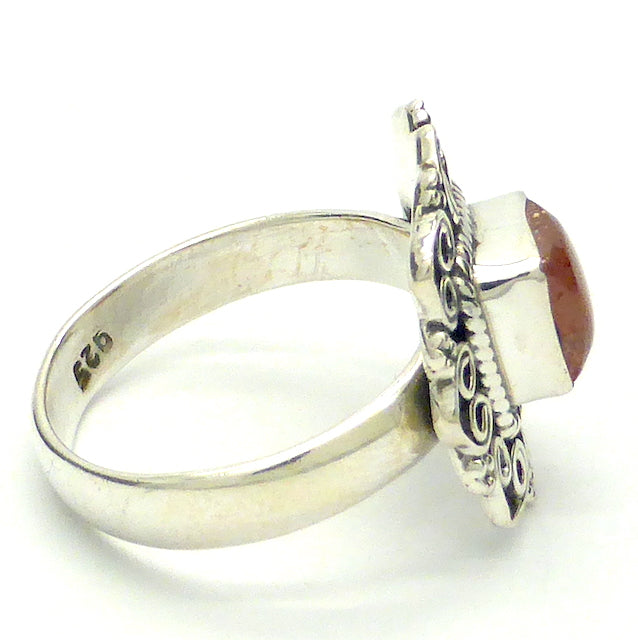Sunstone Ring | Sparkly Square Cabochon | 925 Sterling Silver  | Ornate Border  | US Size 7 | Positive  emotions | Genuine Gems from Crystal Heart Melbourne est 1986