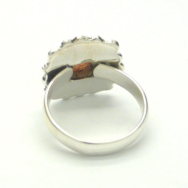 Sunstone Ring | Sparkly Square Cabochon | 925 Sterling Silver  | Ornate Border  | US Size 7 | Positive  emotions | Genuine Gems from Crystal Heart Melbourne est 1986
