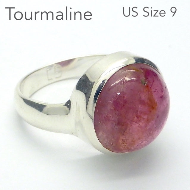 Tourmaline Ring, Pink Cabochon Round, 925 Silver p7