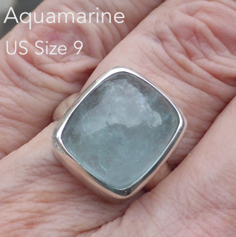 Aquamarine Ring, Cabochon Oblong, 925 Silver, pc2