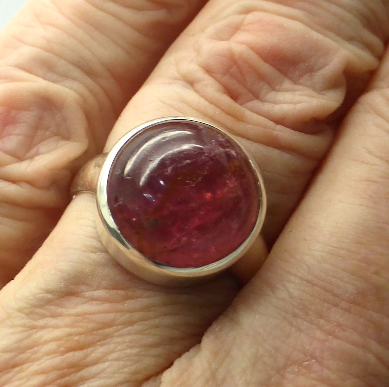 Pink Rubellite Tourmaline Ring | Round Domed Cabochon | 925 Sterling | Bezel Set | US Size 9 | AUS Size R1/2 | Problem solving through insight | Self Empowerment | Loving and passionate | Genuine Gems from Crystal Heart Australia since 1986