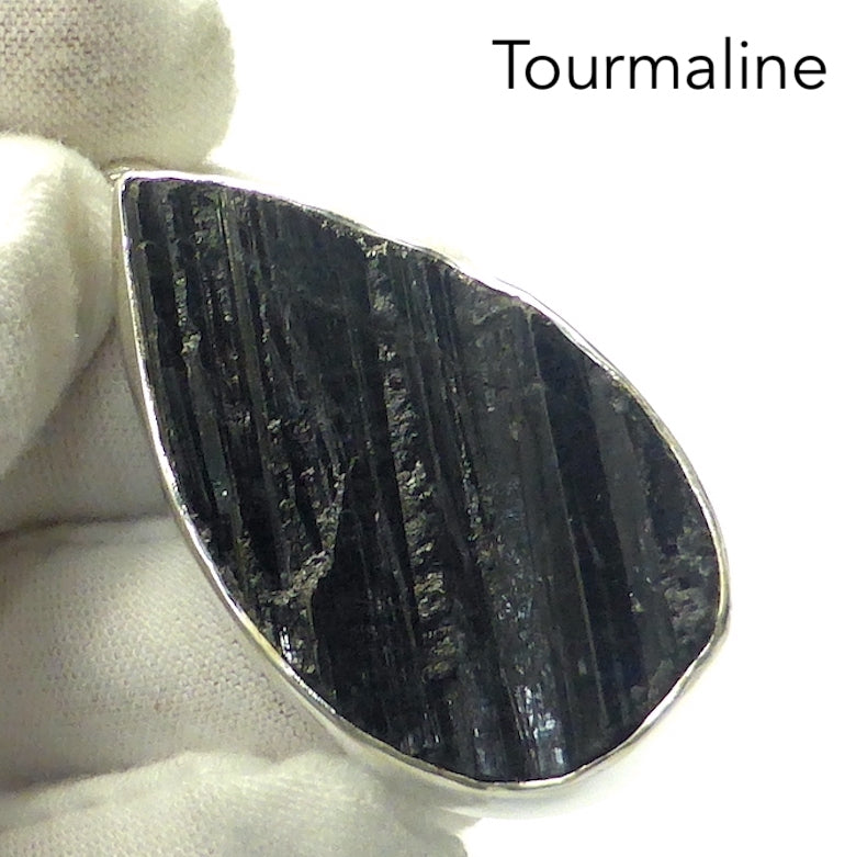 Black Tourmaline Pendant | Natural uncut raw crystal  | Bezel set | Open Back | 925 Sterling Silver | Intricate Silver Detail | Star Stone for Virgo Gemini Libra Taurus | Genuine Gems from Crystal Heart Melbourne Australia since 1986