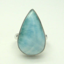 Load image into Gallery viewer, Larimar Ring | Teardrop Cabochon | 925 Sterling Silver | Simple Bezel Setting with Open Back  | US Size 6 .5 | AUS Size M1/2 | Dominican Republic Caribbean | Leo Stone | Pectolite Variety | Oceanic Sky blue | Genuine Gems from Crystal Heart Melbourne Australia since 1986