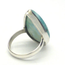 Load image into Gallery viewer, Larimar Ring | Teardrop Cabochon | 925 Sterling Silver | Simple Bezel Setting with Open Back  | US Size 6 .5 | AUS Size M1/2 | Dominican Republic Caribbean | Leo Stone | Pectolite Variety | Oceanic Sky blue | Genuine Gems from Crystal Heart Melbourne Australia since 1986