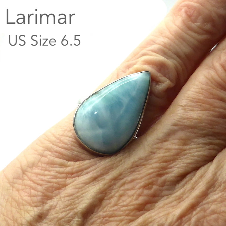 Larimar Ring, Teardrop Cabochon, 925 Silver k4