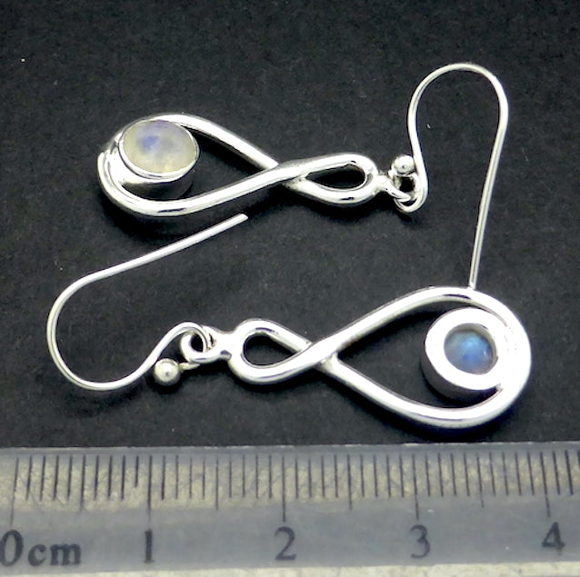 Moonstone Gemstone Earrings | Faceted Rounds | 925 Sterling Silver | Infinity Loop | Genuine Gems from Crystal Heart Melbourne Australia since 1986