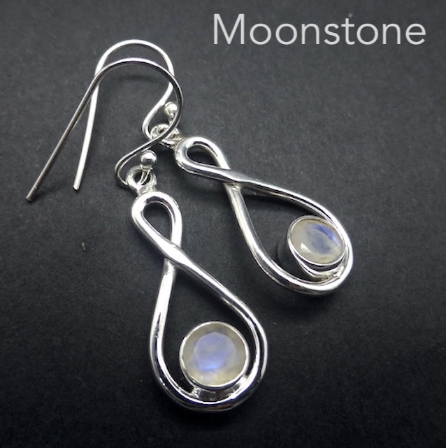 Moonstone Infinity Earrings, Faceted Rounds, 925 Silver kr