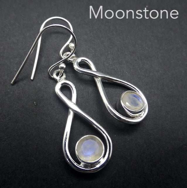 Moonstone Gemstone Earrings | Faceted Rounds | 925 Sterling Silver | Infinity Loop | Genuine Gems from Crystal Heart Melbourne Australia since 1986