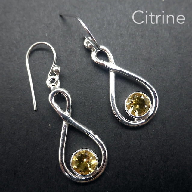 Citrine Gemstone Earrings | Faceted Rounds | 925 Sterling Silver | Infinity Loop | Genuine Gems from Crystal Heart Melbourne Australia since 1986