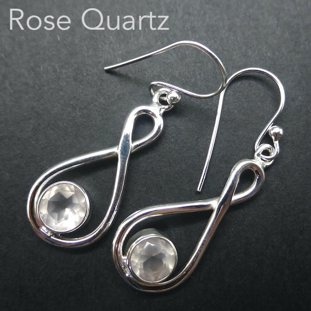 Rose Quartz Gemstone Earrings | Faceted Rounds | 925 Sterling Silver | Infinity Loop | Genuine Gems from Crystal Heart Melbourne Australia since 1986