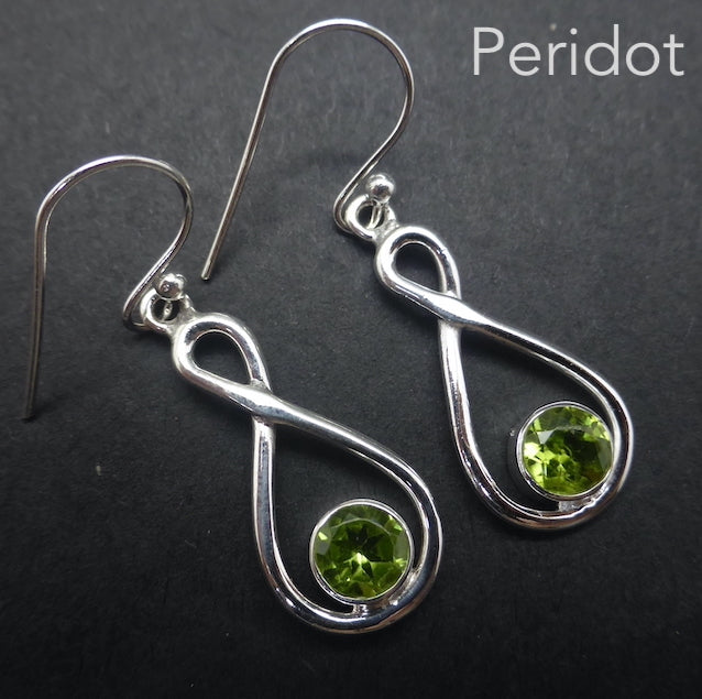 Peridot Gemstone Earrings | Faceted Rounds | 925 Sterling Silver | Infinity Loop | Genuine Gems from Crystal Heart Melbourne Australia since 1986