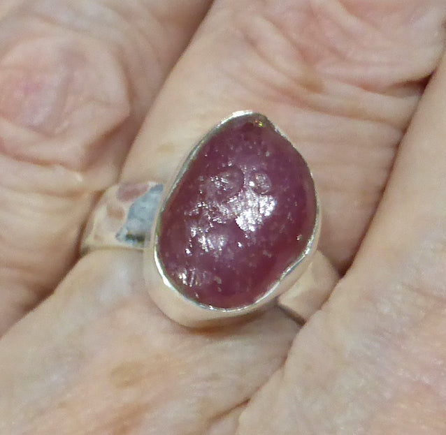 Ruby Ring | Raw Nugget | 925 Sterling Silver  | Open Back with Hamered Band  | US Size 8 | not gem quality but good translucence | Lion Heart | Genuine Gems from Crystal Heart Melbourne Australia since 1986