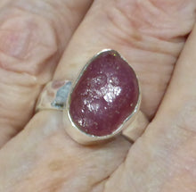 Load image into Gallery viewer, Ruby Ring | Raw Nugget | 925 Sterling Silver  | Open Back with Hamered Band  | US Size 8 | not gem quality but good translucence | Lion Heart | Genuine Gems from Crystal Heart Melbourne Australia since 1986
