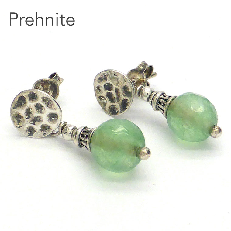 Prehnite Stud Earrings, 925 Silver