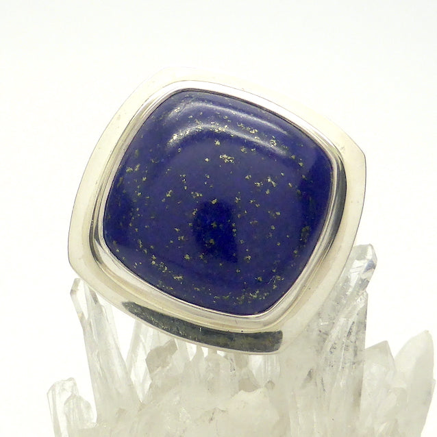 Lapis Lazuli Ring | US Ring Size 7 to 8 | Square Cabochon | Deep Blue Consistent Colour | Spangled with golden flecks of Pyrites |  Bezel Set | 925 Sterling Silver | Open Back | Messenger of the Gods | Meditation | Inner Truth | Genuine Gems from Crystal Heart Melbourne Australia since 1986