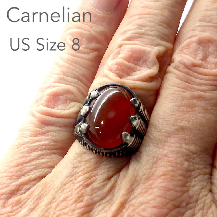 Carnelian Ring with Talons, Oval Cabochon, 925 Silver
