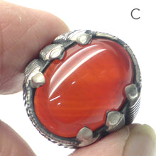 Load image into Gallery viewer, Carnelian Cabochon Ring | Orange Chalcedony | Oval Cabochon | 925 Sterling Silver | Bezel Set with addtional Talon Styled Claws | Medieval magic | US Size 8 | AUS Size P 1/2 | Creativity Focus | Cancer Leo Taurus | Genuine Gems from Crystal Heart Melbourne Australia since 1986
