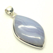 Load image into Gallery viewer, Blue Lace Agate Pendant | Freeform Cabochon | 925 Sterling Silver | Bezel Set | Delicate Sky blue | Throat Chakra | Unblock communication &amp; all forms of expression  | Genuine Gems from Crystal Heart Melbourne Australia since 1986