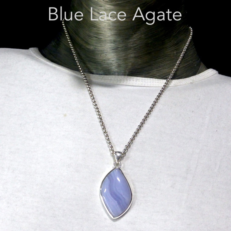 Blue Lace Agate Pendant, Freeform Cabochon, 925 Silver k2
