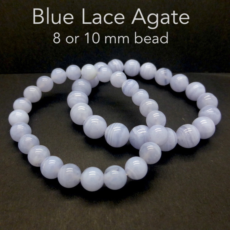 Blue Lace Agate Beaded Stretch Bracelet | 8mm or 10 mm Beads | Fair Trade Semi Precious Gemstone Bracelets | Stretch Bracelet | Genuine Gemstones from Crystal Heart Melbourne Australia since 1986