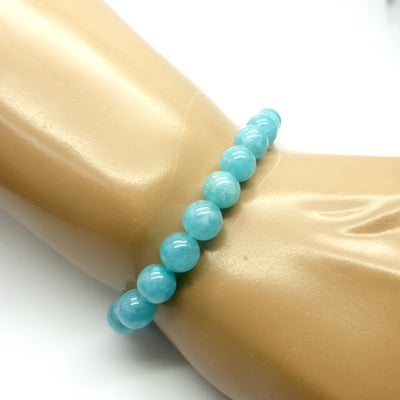 Blue Quartz Beaded Stretch Bracelet | 8mm Beads | Aquamarine Colour | Fair Trade Semi Precious Gemstone Bracelets | Genuine Gemstones from Crystal Heart Melbourne Australia since 1986