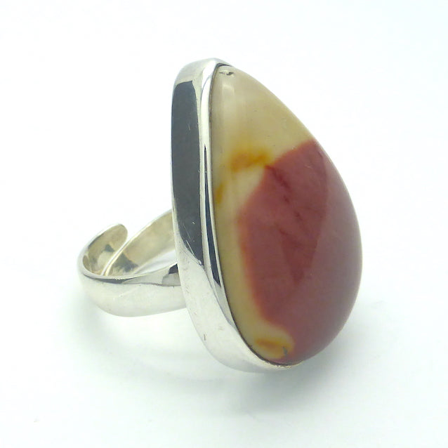 Australian Mookaite Ring  | 925 Sterling Silver | Teardrop  Cabochon | Rich Ochre and Wine or Maroon | Quality Bezel Setting | Adjustable Ring Size, US 6 to 9 | Dreamtime | Ancestral Spirits | Genuine Gems from Crystal Heart Melbourne Australia since 1986