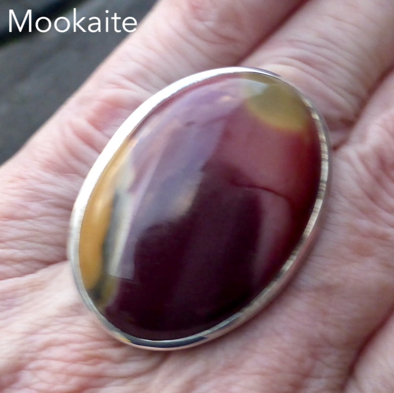 Australian Mookaite Ring  | 925 Sterling Silver | Oval Cabochon | Rich Ochre and Wine or Maroon | Quality Bezel Setting | US Ring Size 7.75 | AUS Size P | Dreamtime | Ancestral Spirits | Genuine Gems from Crystal Heart Melbourne Australia since 1986