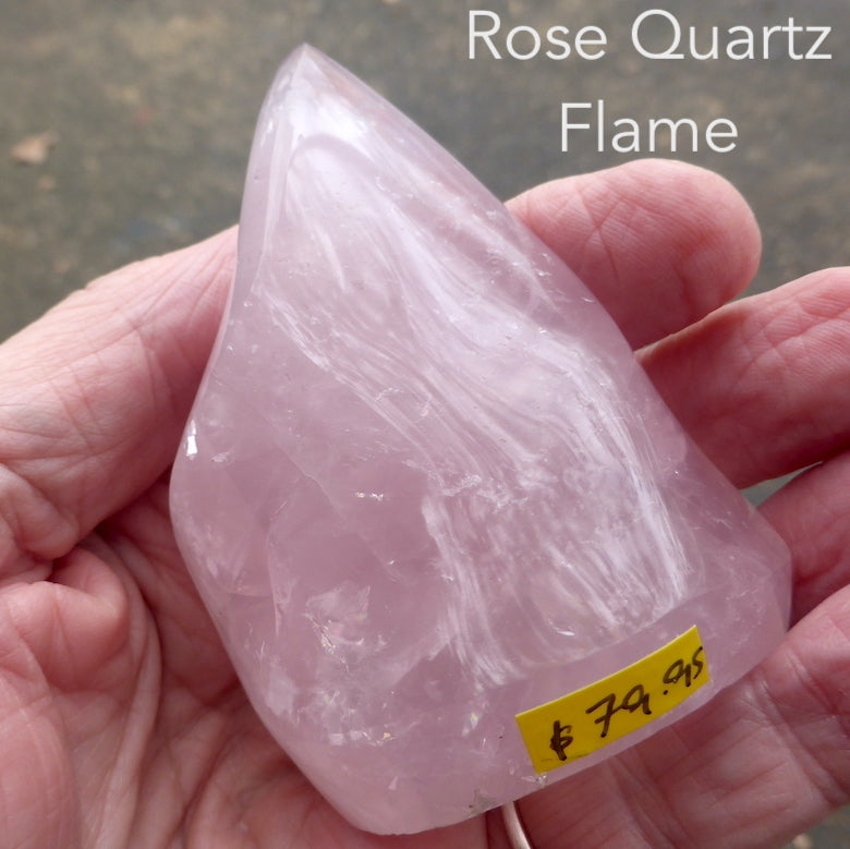 Rose Quartz Gemstone Flame Sculpture | Madagascar | Flame of Eternal Love | Meditation & Healing | Genuine Gems from Crystal Heart Melbourne Australia since 1986