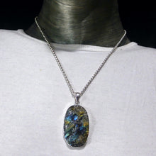 Load image into Gallery viewer, Labradorite Pendant | Raw Unpolished Oval | Bezel Set | Vibrant Blue, Turquoise, Green and Gold Flashes |  Genuine Gems from Crystal Heart Melbourne Australia since 1986