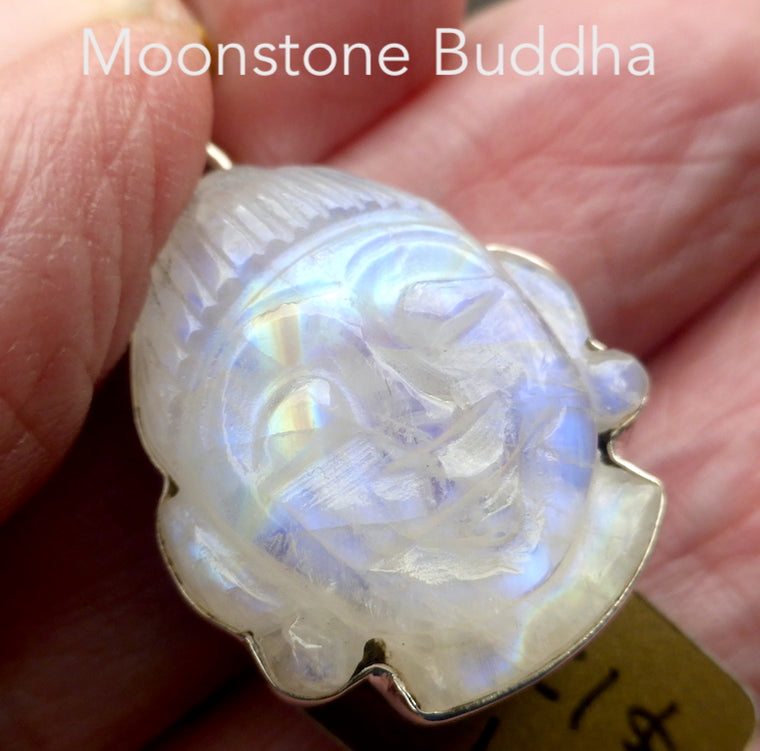 Moonstone Pendant, Buddha Carving, 925 Sterling Silver r1