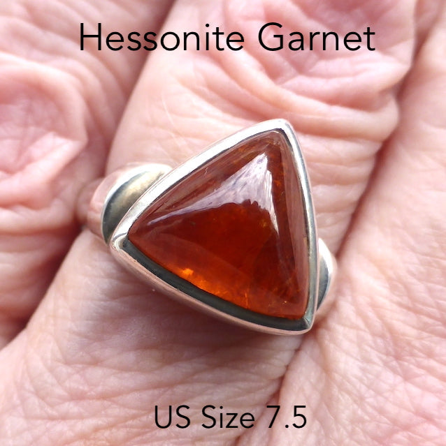 Orange Hessonite Garnet Ring | Trilliant Cabochon | 925 Sterling Silver Softly stimulating & Centering | US Size 7.5  | AUS Size O1/2 | Genuine Gems from Crystal Heart Melbourne Australia since 1986