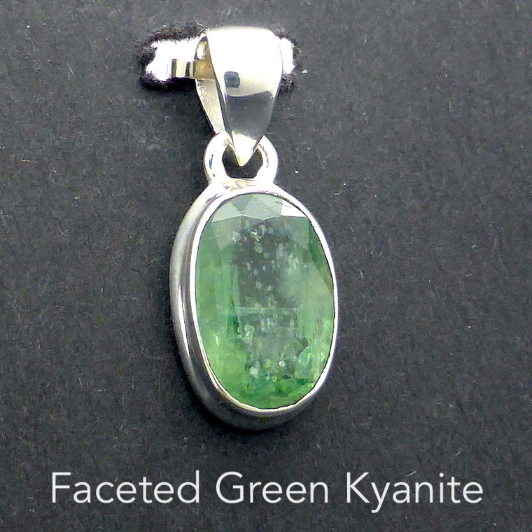 Green Kyanite Pendant, Faceted Oval, 925 Silver, rc4