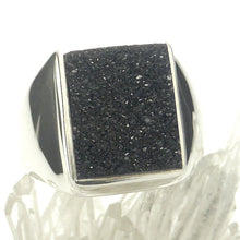 Load image into Gallery viewer, Druzy Black Onyx Ring | 925 Sterling Silver Setting | US Size 8 | AUS Size P1/2 | Empowering and protective  with tiny Quartz Crystal Sparkling like Stars in the Night Sky | Dazzling | Genuine Gems from Crystal Heart Melbourne Australia since 1986