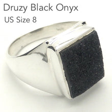 Load image into Gallery viewer, Druzy Black Onyx Ring | 925 Sterling Silver Setting | US Size 8 | AUS Size P1/2 | Empowering and protective  with tiny Quartz Crystal Sparkling like Stars in the Night Sky | Dazzling | Genuine Gems from Crystal Heart Melbourne Australia since 1986