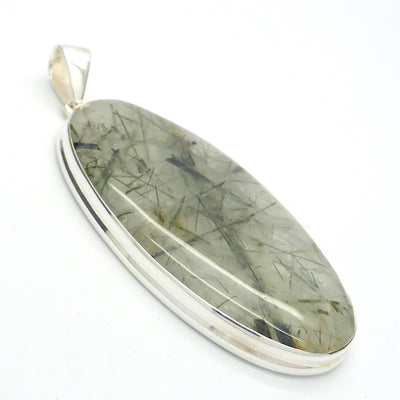 Green Actinolite in Clear Quartz Pendant | Large Oval Cabochon | Bezel Set | Open Back | 925 Sterling Silver | Protective | Self Esteem | Direction | Genuine Gems from Crystal Heart Melbourne Australia since 1986