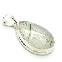 Load image into Gallery viewer, Green Actinolite in Very Clear Quartz Pendant | Teardrop Cabochon | Bezel Set | Open Back | 925 Sterling Silver | Protective | Self Esteem | Direction | Genuine Gems from Crystal Heart Melbourne Australia since 1986